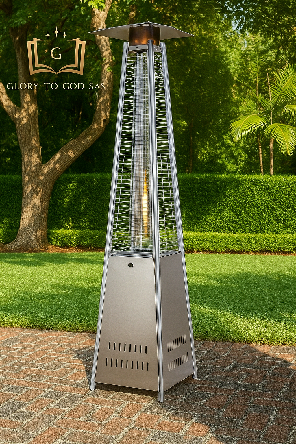 calefactor de ambiente piramidal en acero inoxidable a gas propano